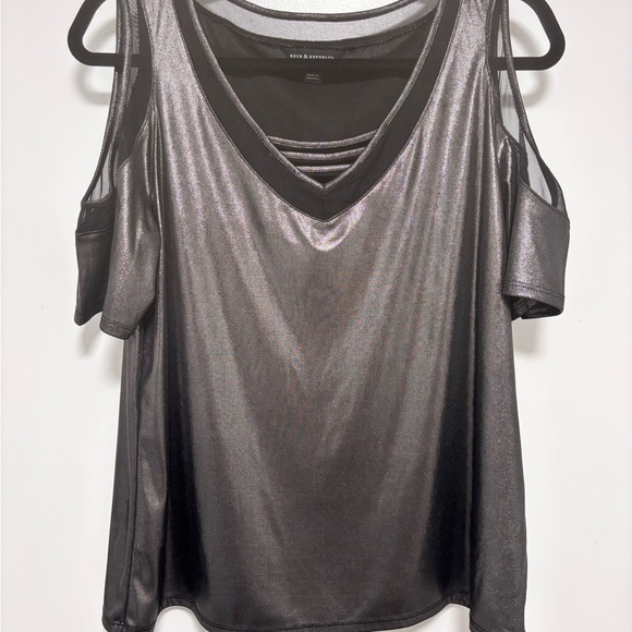 Rock & Republic Shimmering Silver Cold Shoulder Blouse - Picture 1 of 6